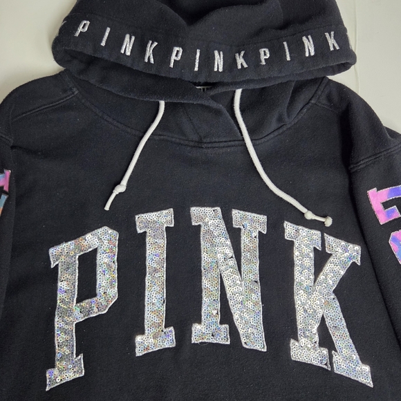 Victoria's Secret PINK Watercolor Hoodie Y2k Bling Sequin Love Streetwear Small - Picture 5 of 13